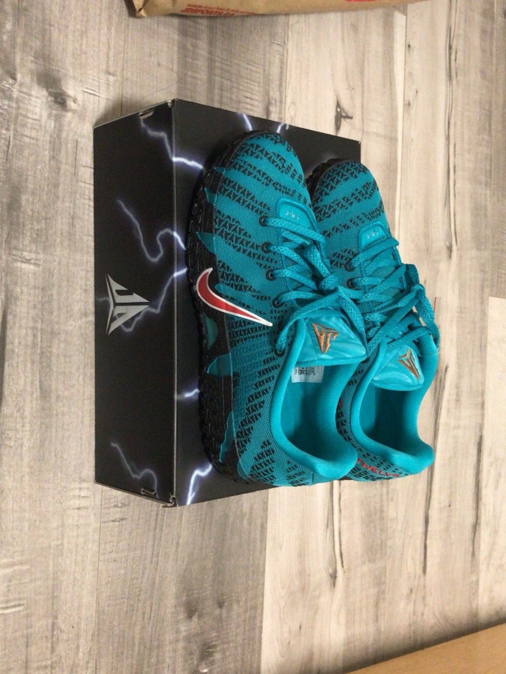Nike Kids Turquoise/Black Basketball Sneakers with Red Swoosh